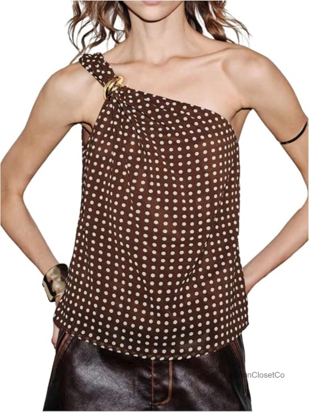 One Shoulder Sleeveless Polka Dots Tank Top, Going Out Top